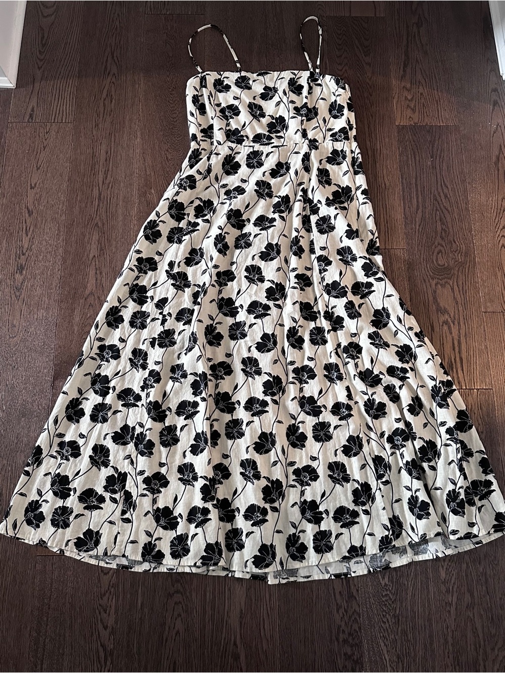 GAP Cream and Black Floral Spaghetti Strap Dress